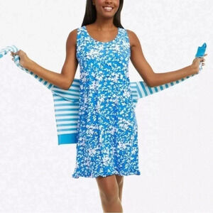 Draper James Intimates Blue Floral Sleeveless Ruffle Hem Dress Size L/XL